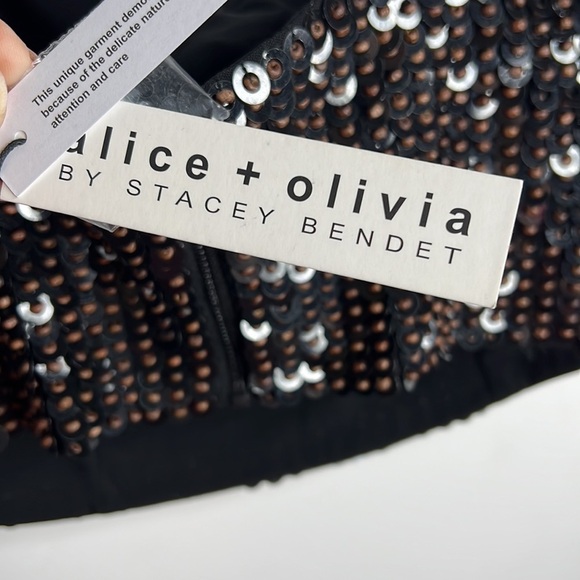 NWT Alice + Olivia Archer Black Beaded Sequin Crop Tank Top - Picture 9 of 11